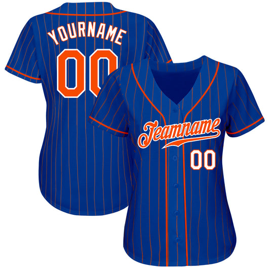 Custom Royal Orange Pinstripe Orange-White Authentic Baseball Jersey - Sky-Custom