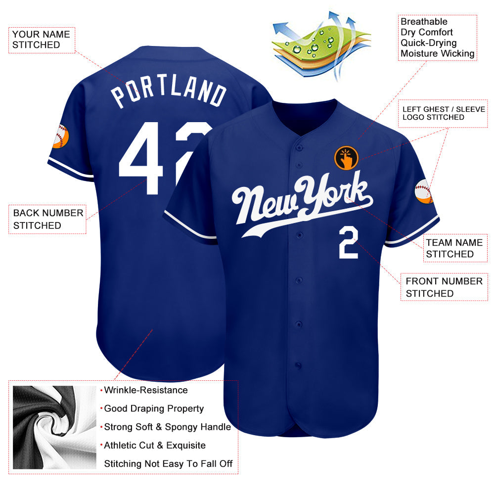 Custom Royal White Authentic Baseball Jersey - Sky-Custom