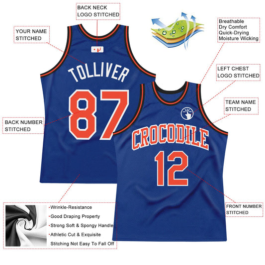 Custom Royal Orange-White Authentic Throwback Basketball Jersey - Sky-Custom