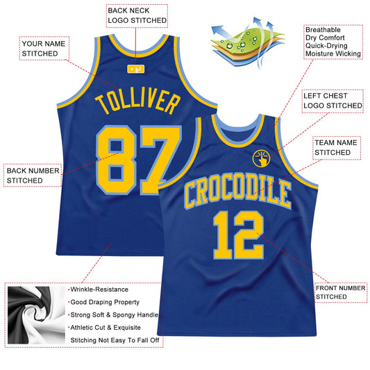 Custom Royal Gold-Light Blue Authentic Throwback Basketball Jersey - Sky-Custom