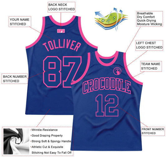Custom Royal Royal-Pink Authentic Throwback Basketball Jersey - Sky-Custom