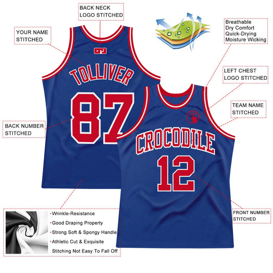 Custom Royal Red-White Authentic Throwback Basketball Jersey - Sky-Custom