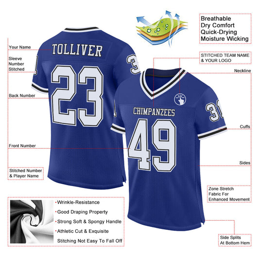 Custom Royal White-Black Mesh Authentic Throwback Football Jersey - Sky-Custom
