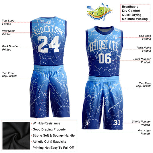 Custom Royal White-Light Blue Round Neck Sublimation Basketball Suit Jersey - Sky-Custom