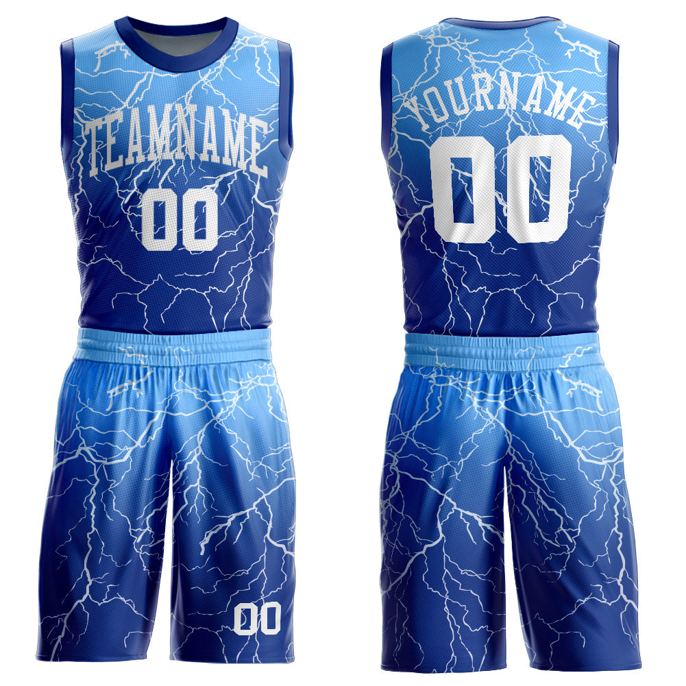 Custom Royal White-Light Blue Round Neck Sublimation Basketball Suit Jersey - Sky-Custom