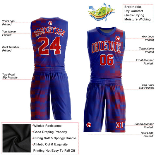 Custom Royal Red-White Round Neck Sublimation Basketball Suit Jersey - Sky-Custom