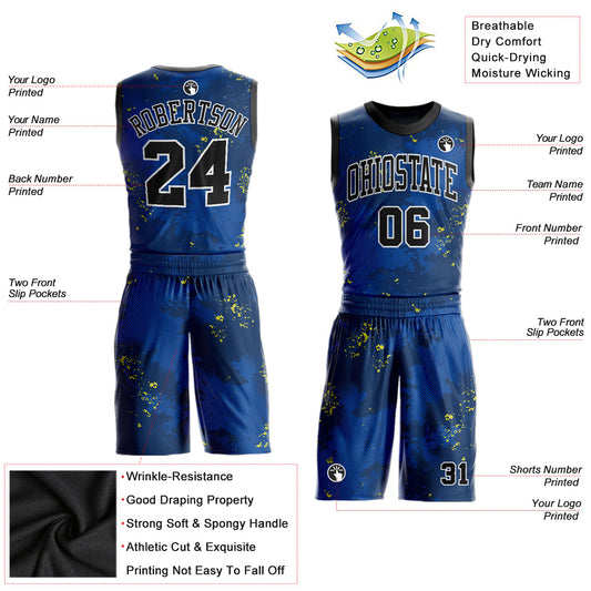 Custom Royal Black-Gold Round Neck Sublimation Basketball Suit Jersey - Sky-Custom