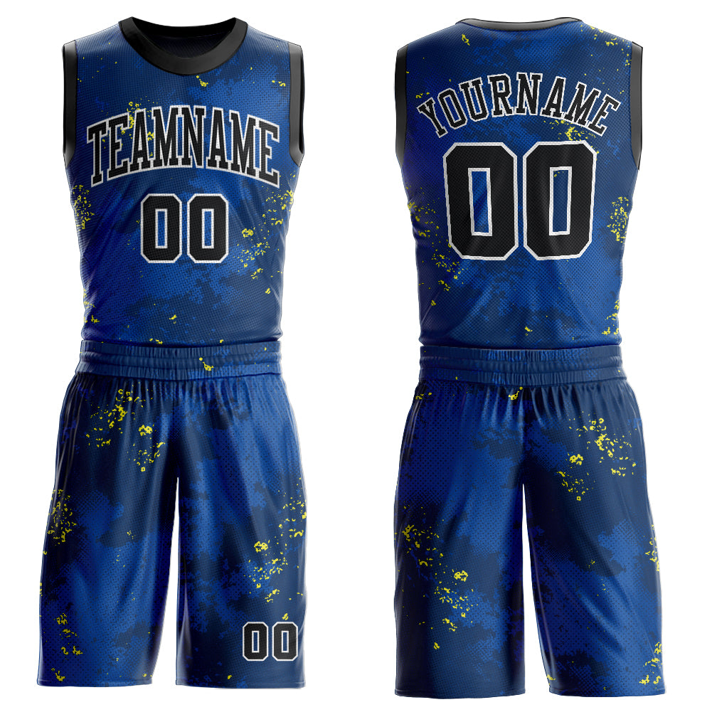 Custom Royal Black-Gold Round Neck Sublimation Basketball Suit Jersey - Sky-Custom