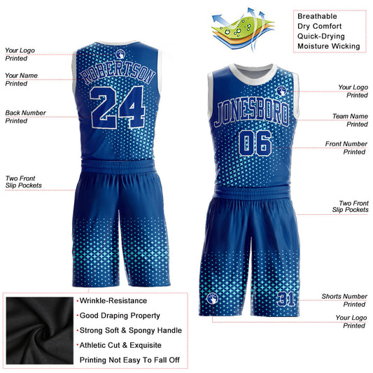 Custom Royal Royal-Teal Round Neck Sublimation Basketball Suit Jersey - Sky-Custom