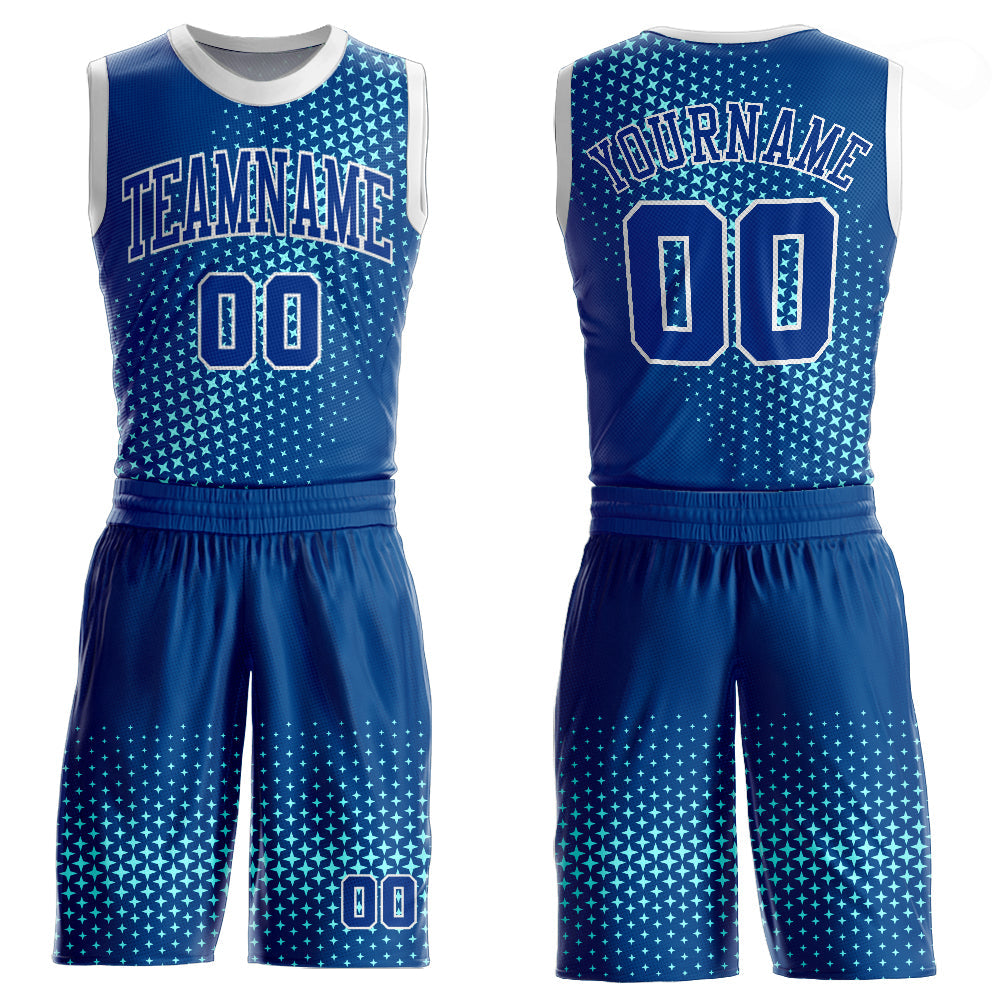 Custom Royal Royal-Teal Round Neck Sublimation Basketball Suit Jersey - Sky-Custom