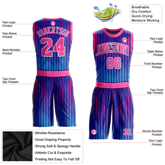 Custom Royal Pink-White Round Neck Sublimation Basketball Suit Jersey - Sky-Custom