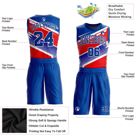 Custom Royal Royal-Red Round Neck Sublimation Basketball Suit Jersey - Sky-Custom