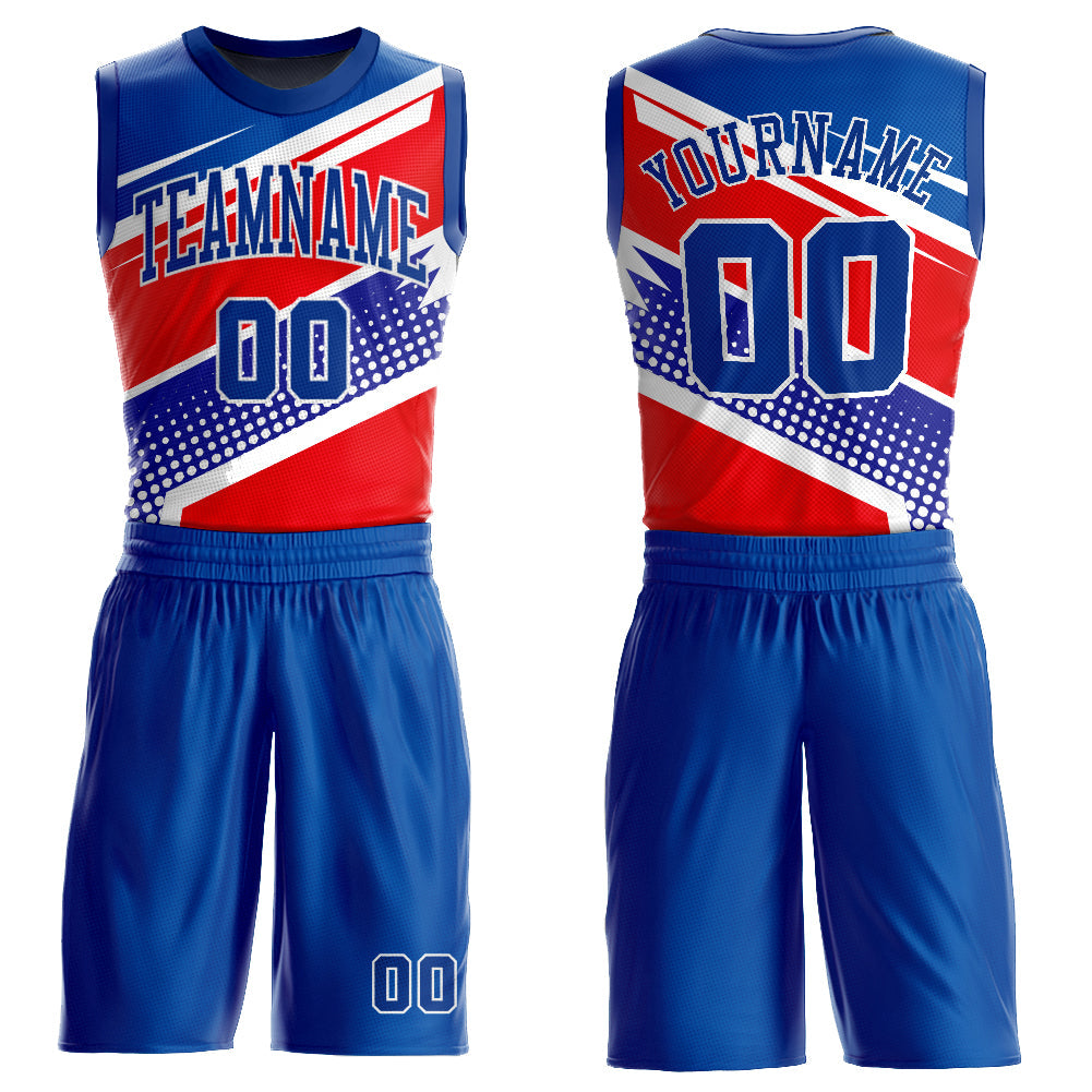Custom Royal Royal-Red Round Neck Sublimation Basketball Suit Jersey - Sky-Custom