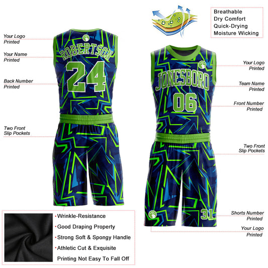 Custom Royal Neon Green-White Music Festival Round Neck Sublimation Basketball Suit Jersey - Sky-Custom