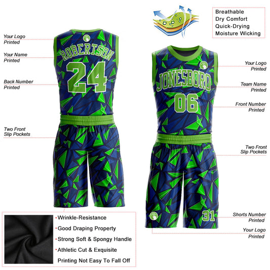 Custom Royal Neon Green-White Round Neck Sublimation Basketball Suit Jersey - Sky-Custom