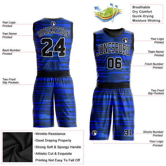 Custom Royal Black-White Round Neck Sublimation Basketball Suit Jersey - Sky-Custom