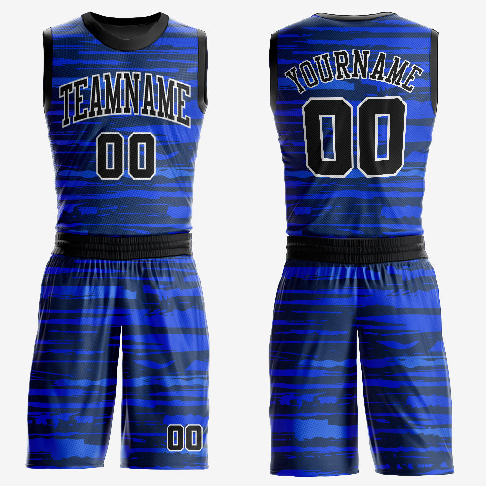 Custom Royal Black-White Round Neck Sublimation Basketball Suit Jersey - Sky-Custom