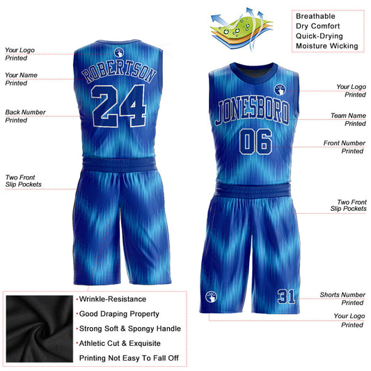 Custom Royal Royal-Light Blue Round Neck Sublimation Basketball Suit Jersey - Sky-Custom