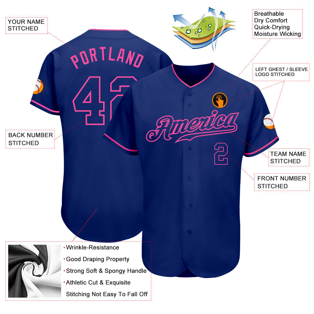 Custom Royal Royal-Pink Authentic Baseball Jersey - Sky-Custom