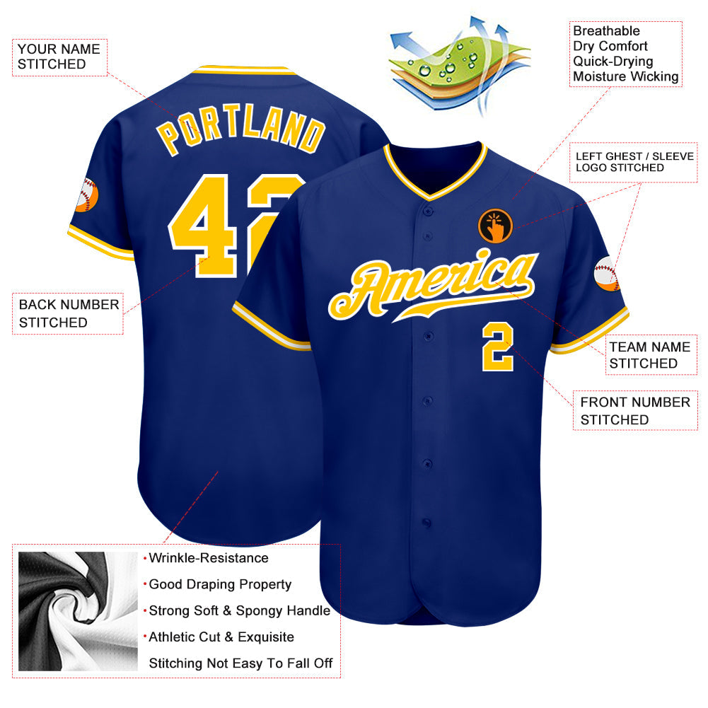 Custom Royal Gold-White Authentic Baseball Jersey - Sky-Custom