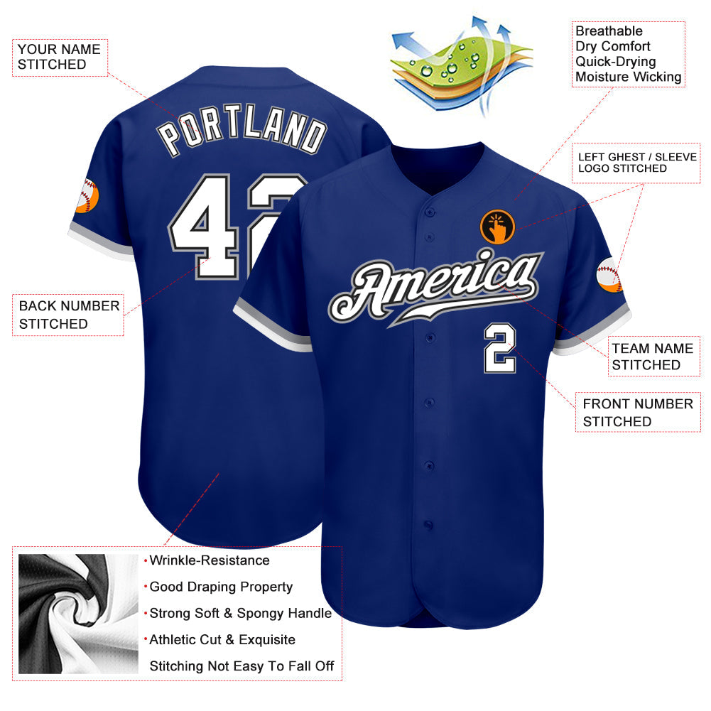 Custom Royal White Black-Gray Authentic Baseball Jersey - Sky-Custom