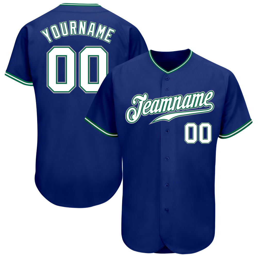Custom Royal White Kelly Green-Gray Authentic Baseball Jersey - Sky-Custom