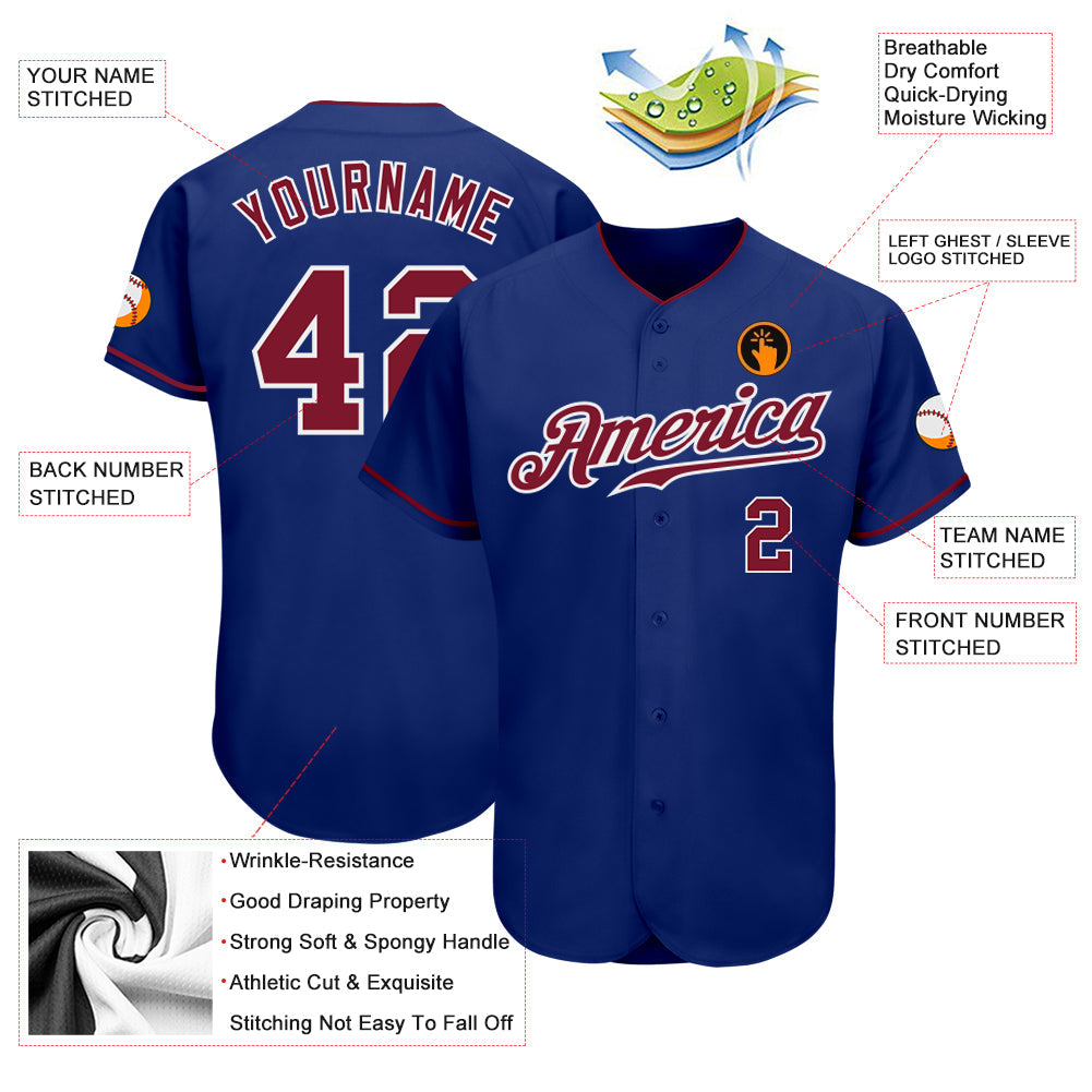 Custom Royal Crimson-White Authentic Baseball Jersey - Sky-Custom
