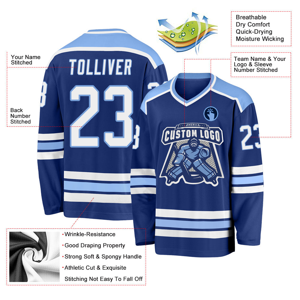 Custom Royal White-Light Blue Hockey Jersey - Sky-Custom