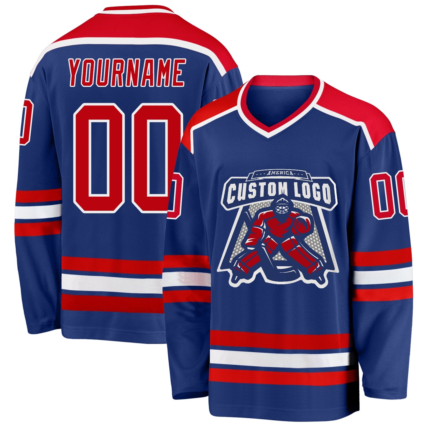 Custom Royal Red-White Hockey Jersey - Sky-Custom