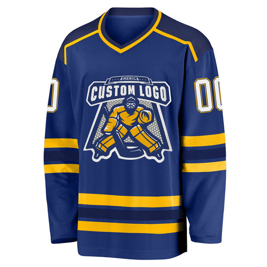 Custom Royal White Navy-Gold Hockey Jersey - Sky-Custom