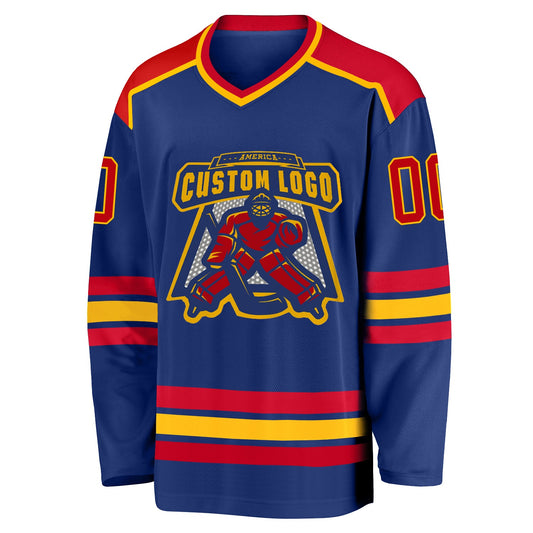 Custom Royal Red-Gold Hockey Jersey - Sky-Custom