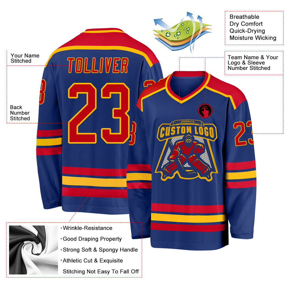 Custom Royal Red-Gold Hockey Jersey - Sky-Custom