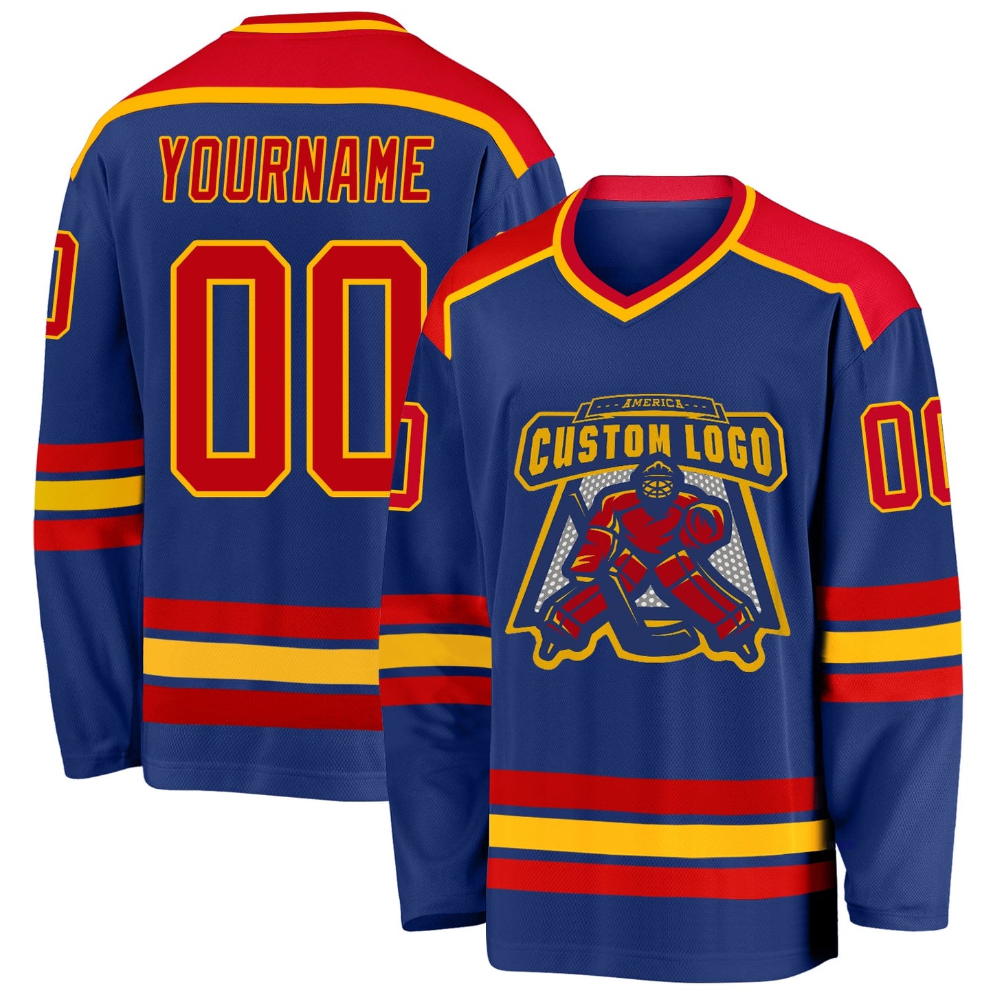 Custom Royal Red-Gold Hockey Jersey - Sky-Custom