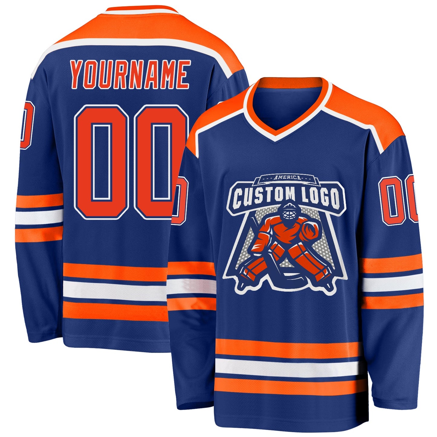 Custom Royal Orange-White Hockey Jersey - Sky-Custom