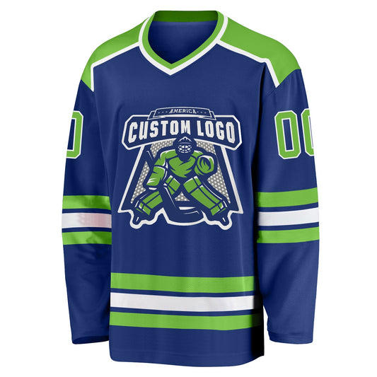 Custom Royal Neon Green-White Hockey Jersey - Sky-Custom