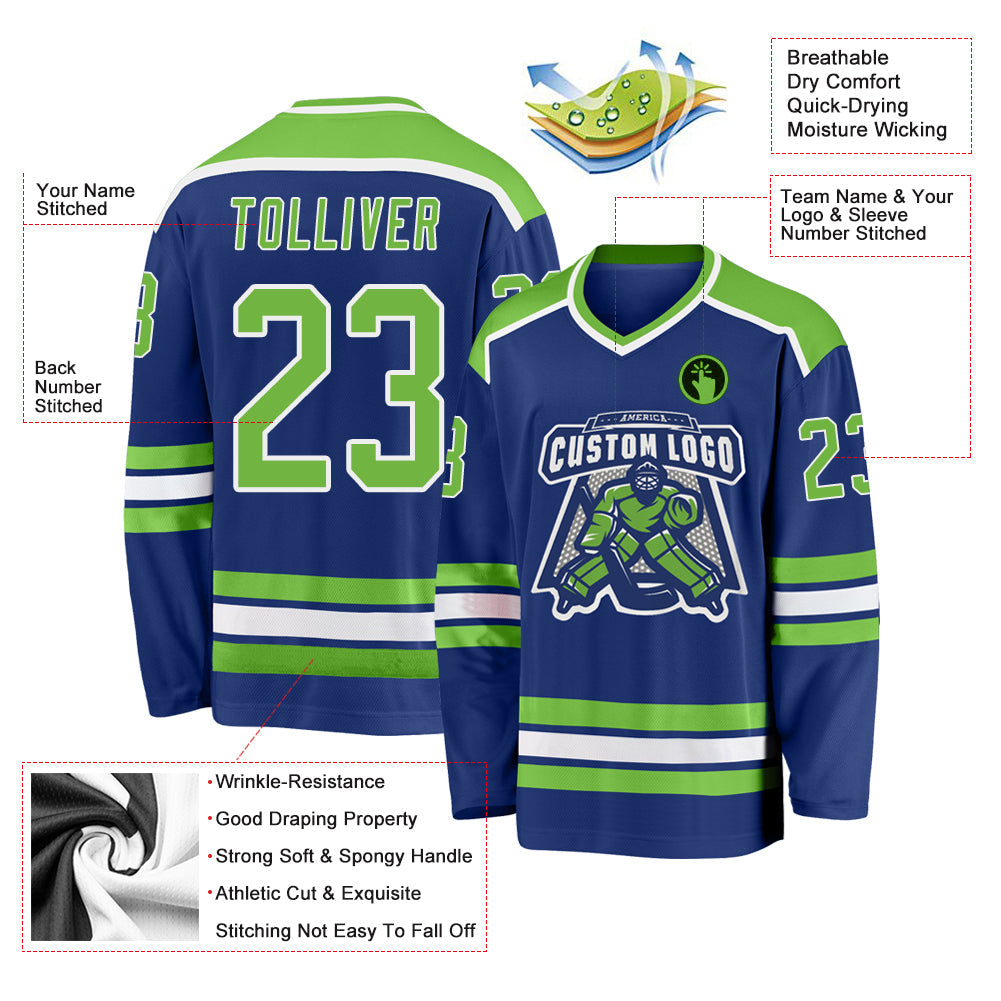 Custom Royal Neon Green-White Hockey Jersey - Sky-Custom