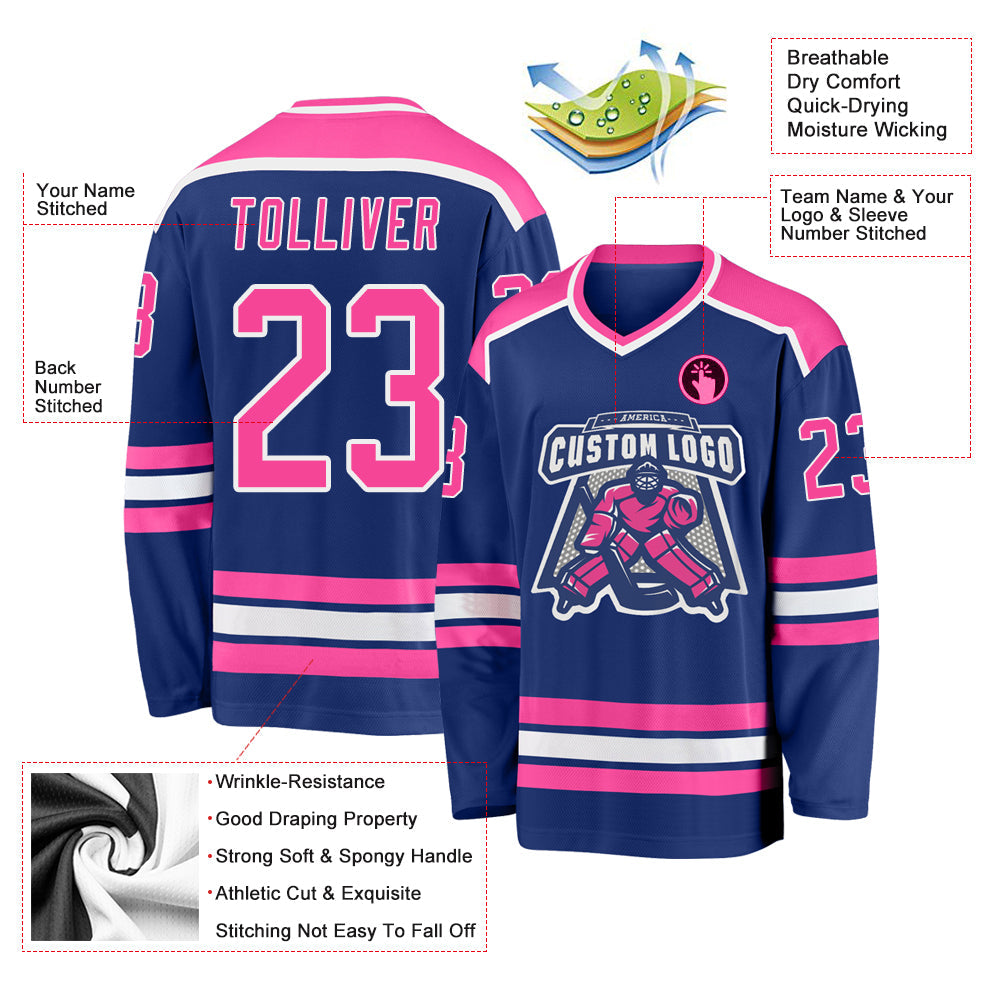 Custom Royal Pink-White Hockey Jersey - Sky-Custom