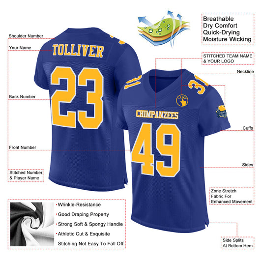 Custom Royal Gold-White Mesh Authentic Football Jersey - Sky-Custom