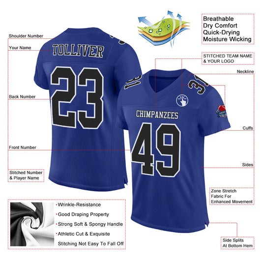 Custom Royal Black-White Mesh Authentic Football Jersey - Sky-Custom