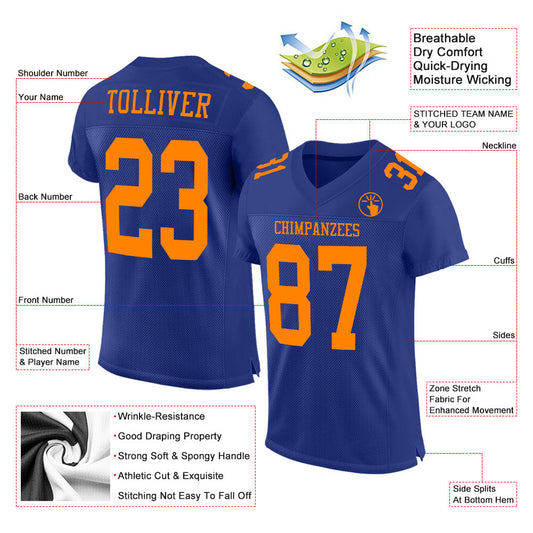 Custom Royal Bay Orange Mesh Authentic Football Jersey - Sky-Custom