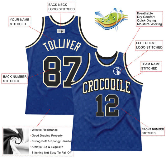 Custom Royal Black-Cream Authentic Throwback Basketball Jersey - Sky-Custom