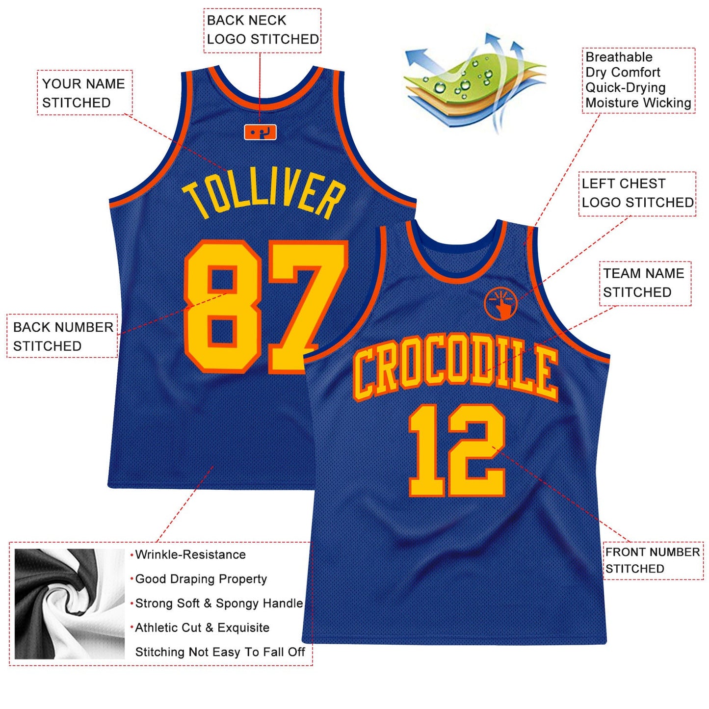 Custom Royal Gold-Orange Authentic Throwback Basketball Jersey - Sky-Custom