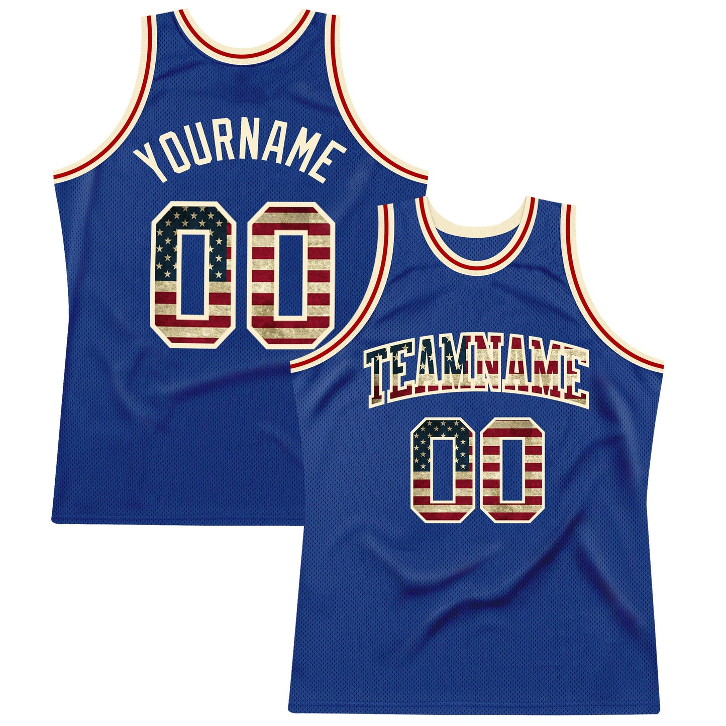 Custom Royal Vintage USA Flag-Cream Authentic Throwback Basketball Jersey - Sky-Custom