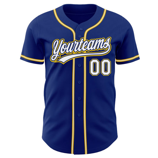 Custom Royal White-Gold Authentic Baseball Jersey - Sky-Custom
