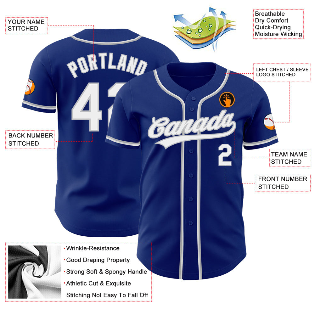 Custom Royal White-Gray Authentic Baseball Jersey - Sky-Custom