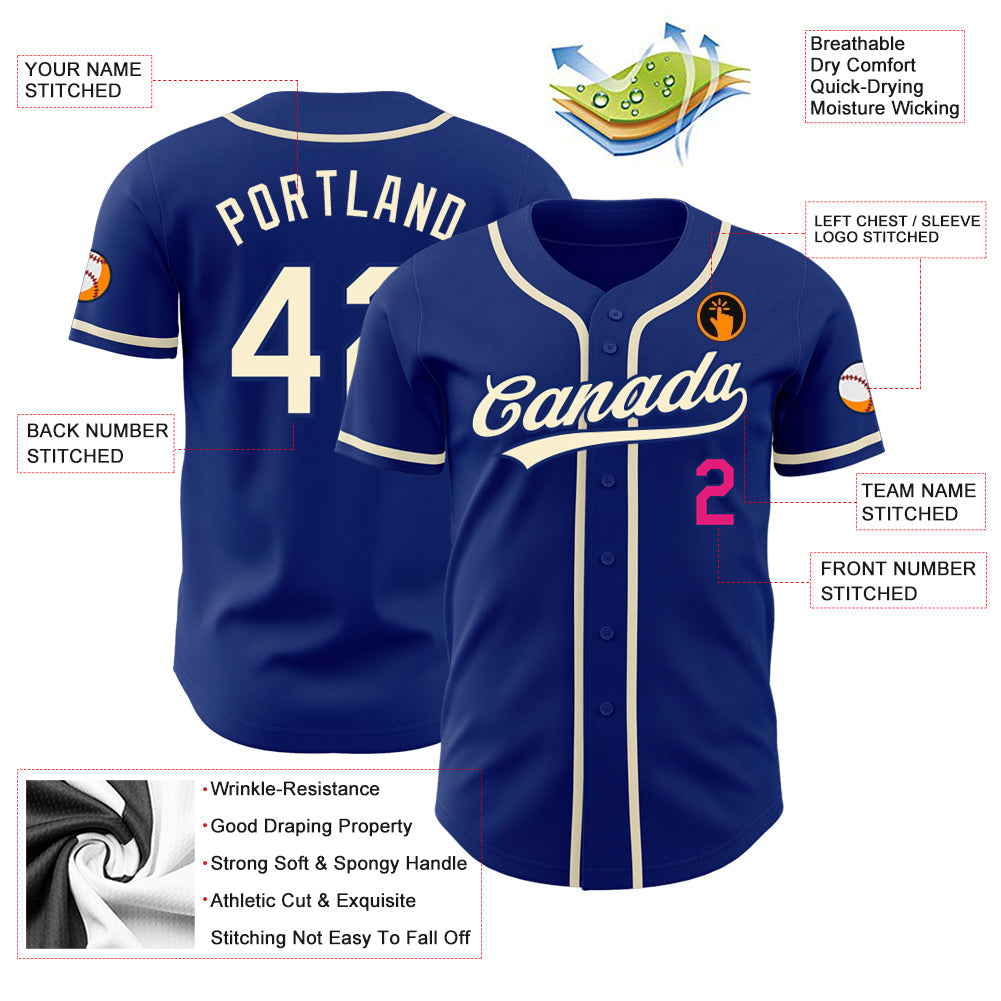 Custom Royal Cream-Hot Pink Authentic Baseball Jersey - Sky-Custom