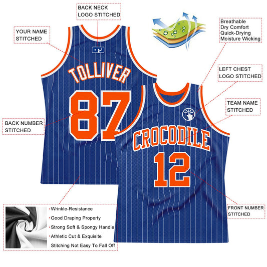 Custom Royal White Pinstripe Orange-White Authentic Basketball Jersey - Sky-Custom