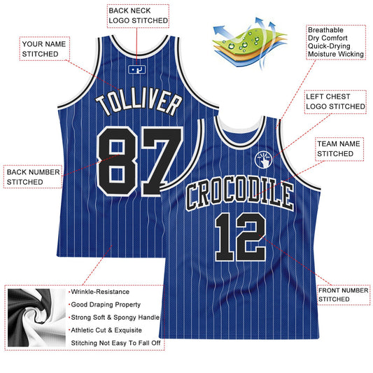 Custom Royal White Pinstripe Black-White Authentic Basketball Jersey - Sky-Custom