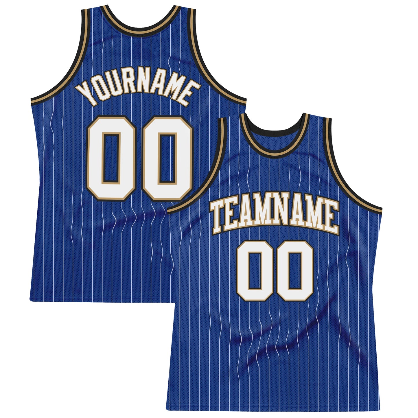 Custom Royal White Pinstripe White Old Gold-Black Authentic Basketball Jersey - Sky-Custom