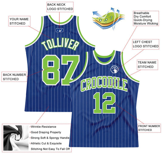 Custom Royal White Pinstripe Neon Green-White Authentic Basketball Jersey - Sky-Custom